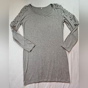 Unbranded Womens Gray Long Sleeve Crewneck Short Dress With Cutout On Arm Size L